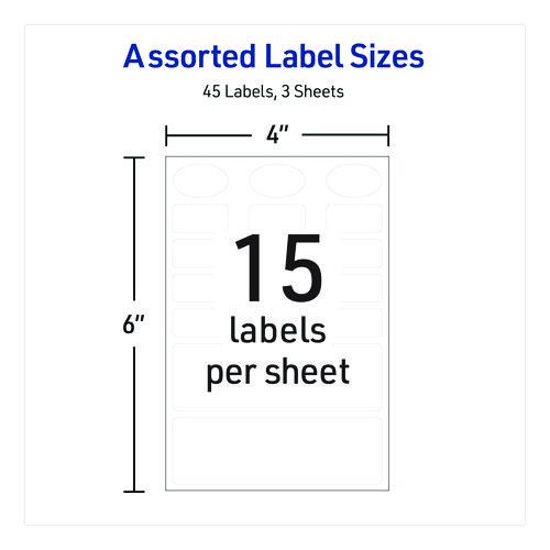 Image of Avery® 40700 Avery Kids No-Iron Fabric Labels, Handwrite Only, Assorted Shapes and Sizes, White, 15 Labels/Sheet, 3 Sheets/Pack