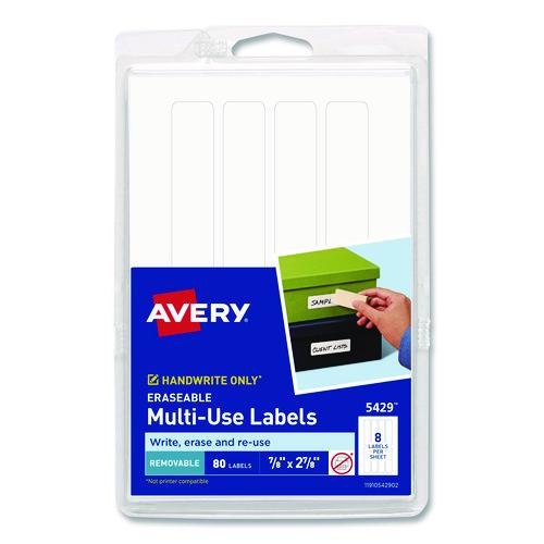 Image of Avery® 05429 Erasable Id Labels, Inkjet/laser Printers, 0.88 X 2.88, White, 8/sheet, 10 Sheets/pack