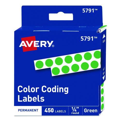 Image of Avery® 05791 Handwrite-Only Permanent Self-Adhesive Round Color-Coding Labels in Dispensers, 0.25" dia, Green, 450/Roll, (5791)