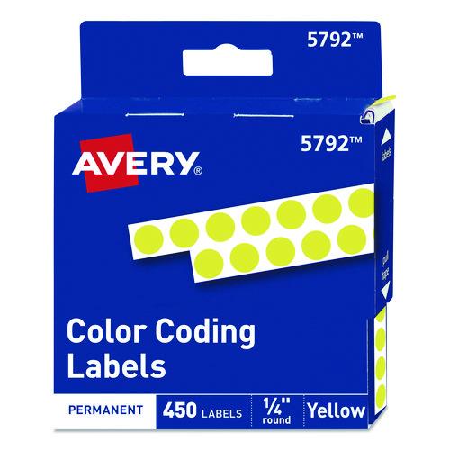 Image of Avery® 5792/TD5732 Handwrite-Only Permanent Self-Adhesive Round Color-Coding Labels in Dispensers, 0.25" dia, Yellow, 450/Roll, (5792)