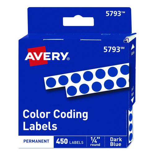 Image of Avery® 05793 Handwrite-Only Permanent Self-Adhesive Round Color-Coding Labels in Dispensers, 0.25" dia, Dark Blue, 450/Roll, (5793)