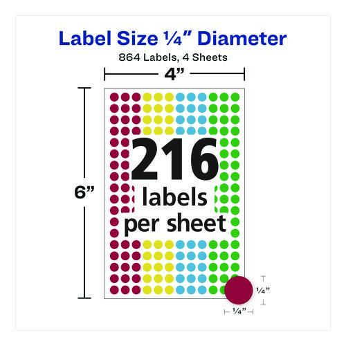 Image of Avery® 05796 Handwrite-Only Self-Adhesive "See Through" Removable Round Color Dots, 0.25" dia, Assorted, 216/Sheet, 4 Sheets/Pack, (5796)