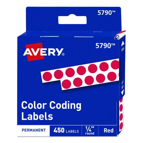 Image of Avery® 05790 Handwrite-Only Permanent Self-Adhesive Round Color-Coding Labels in Dispensers, 0.25" dia, Red, 450/Roll, (5790)