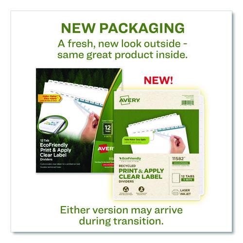 Image of Avery® 11582 Index Maker Ecofriendly Print And Apply Clear Label Dividers With White Tabs, 12-Tab, 11 X 8.5, White, 5 Sets