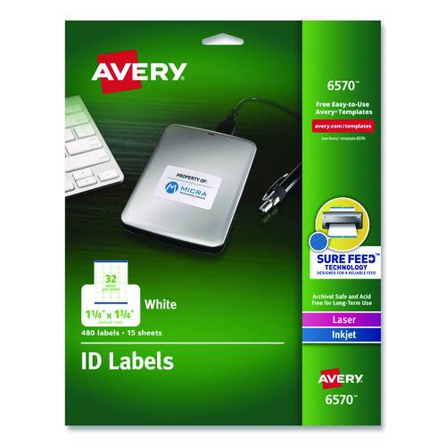 Image of Avery® 06570 Permanent Id Labels W/ Sure Feed Technology, Inkjet/laser Printers, 1.25 X 1.75, White, 32/sheet, 15 Sheets/pack