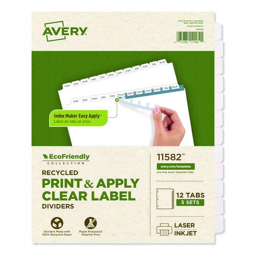 Image of Avery® 11582 Index Maker Ecofriendly Print And Apply Clear Label Dividers With White Tabs, 12-Tab, 11 X 8.5, White, 5 Sets