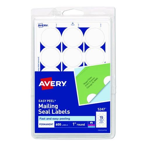 Image of Avery® 05247 Printable Mailing Seals, 1" dia, White, 15/Sheet, 40 Sheets/Pack, (5247)