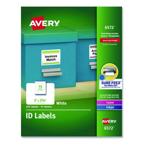 Image of Avery® 06572 Permanent Id Labels W/ Sure Feed Technology, Inkjet/laser Printers, 2 X 2.63, White, 15/sheet, 15 Sheets/pack