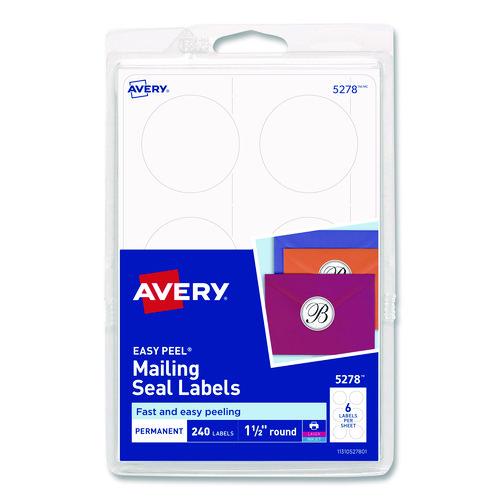 Image of Avery® 05278 Printable Mailing Seals, 1.5" dia, White, 6/Sheet, 40 Sheets/Pack