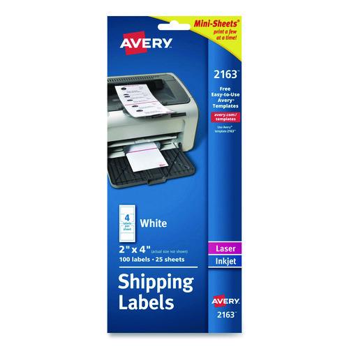 Image of Avery® 02163 Mini-Sheets Mailing Labels, Inkjet/laser Printers, 2 X 4, White, 4/sheet, 25 Sheets/pack