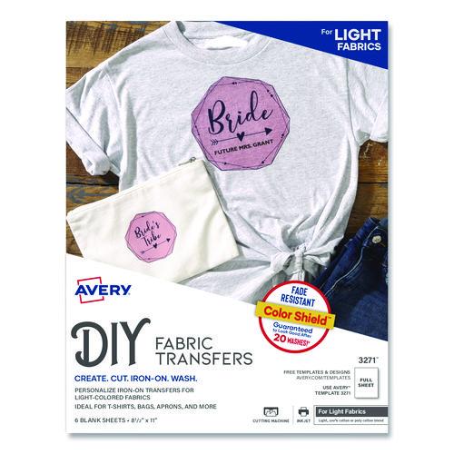 Image of Avery® 03271 Fabric Transfers, For Light-Colored Fabrics, 8.5 x 11, White, 6/Pack