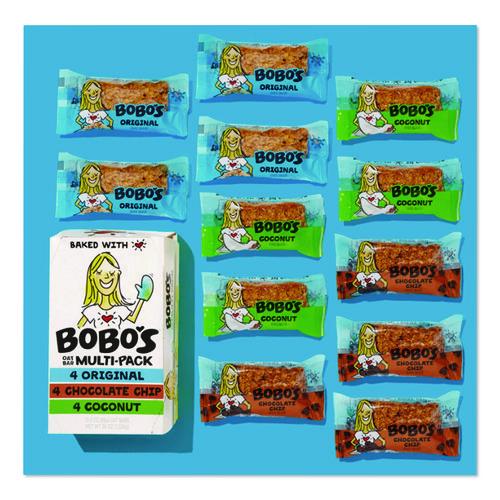Image of Bobo's BBO00098 Oat Bar Coconut/Chocolate Chip/Original Multipack, 3 oz Individually Wrapped, 12/Box