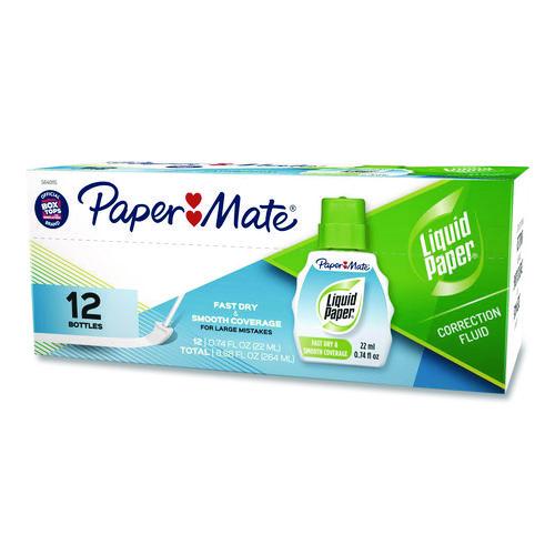 Image of Paper Mate® Liquid Paper® 56401 Fast Dry and Smooth Coverage Correction Fluid Value Pack, Foam Brush Tip Applicator, 0.74 oz Bottle, White, Dozen