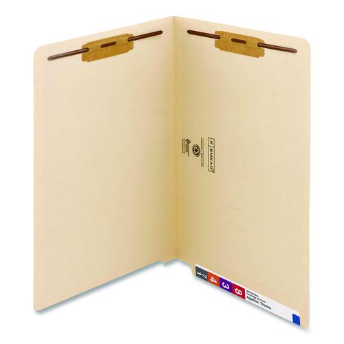 Image of Smead 37115 Manila End Tab Fastener Folders, Reinforced Straight Tab, Expands 0.75", 2 Fasteners, Legal Size, 11-pt Manila, 50/Box