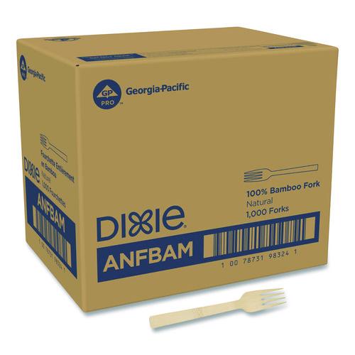 Image of Dixie® ANFBAM Bamboo Cutlery, Mediumweight Fork, Paper, Light Golden, 100/Pack, 10 Packs/Carton