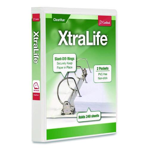 Image of Cardinal® 26300CB XtraLife ClearVue Non-Stick Slant-D Ring Binder, 3 Rings, 1" Capacity, 11 x 8.5, White