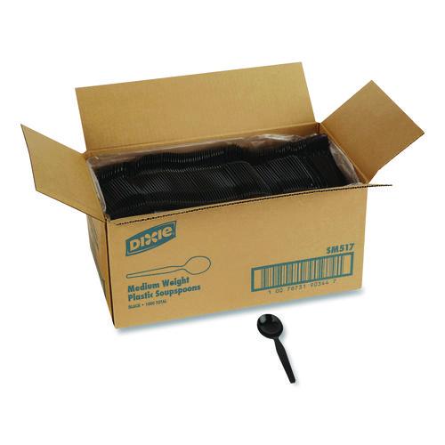 Image of Dixie® SM517 Mediumweight Polystyrene Cutlery, Soup Spoon, Plastic, Black, 1,000/Carton
