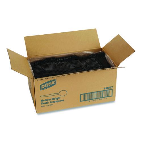 Image of Dixie® SM517 Mediumweight Polystyrene Cutlery, Soup Spoon, Plastic, Black, 1,000/Carton