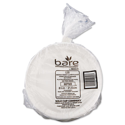 Image of SOLO® MP9BR-2054 Bare Eco-Forward Clay-Coated Paper Dinnerware, ProPlanet Seal, Mediumweight, Plate, 8.5" dia, White, 125/Pack, 4 Packs/Carton