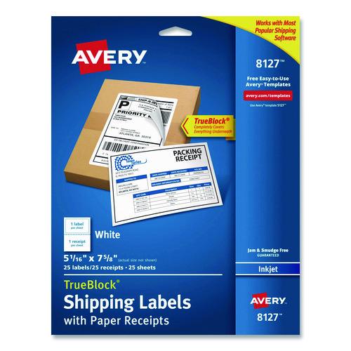 Image of Avery® 8127 Shipping Labels With Trueblock Technology, Inkjet Printers, 5.06 X 7.62, White, 25 Sheets/pack