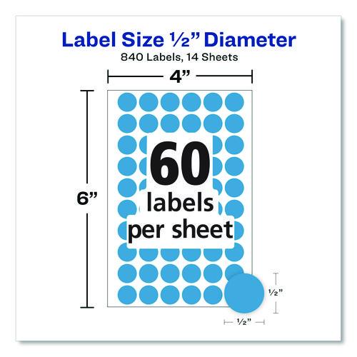 Image of Avery® 05050 Handwrite Only Self-Adhesive Removable Round Color-Coding Labels, 0.5" dia, Light Blue, 60/Sheet, 14 Sheets/Pack, (5050)