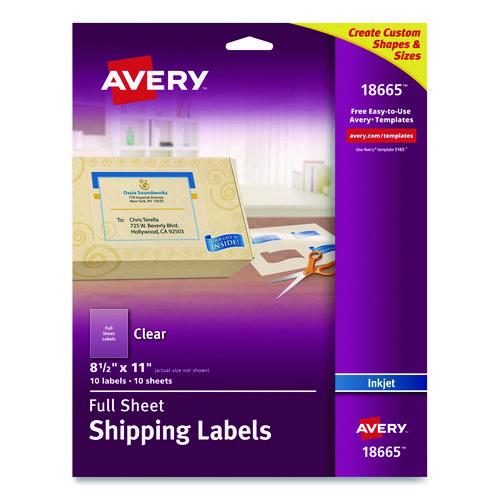 Image of Avery® 18665 Matte Clear Shipping Labels, Inkjet Printers, 8.5 X 11, Clear, 10/pack