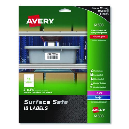 Image of Avery® 61503 Surface Safe Id Labels, Inkjet/laser Printers, 2 X 3.5, White, 10/sheet, 25 Sheets/pack