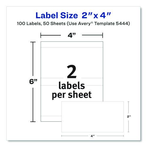 Image of Avery® 05444 Removable Multi-Use Labels, Inkjet/laser Printers, 2 X 4, White, 2/sheet, 50 Sheets/pack, (5444)