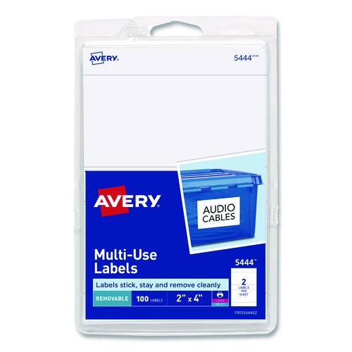 Image of Avery® 05444 Removable Multi-Use Labels, Inkjet/laser Printers, 2 X 4, White, 2/sheet, 50 Sheets/pack, (5444)