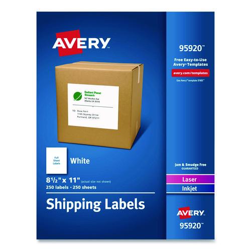 Image of Avery® 95920 White Shipping Labels-Bulk Packs, Inkjet/laser Printers, 8.5 X 11, White, 250/box