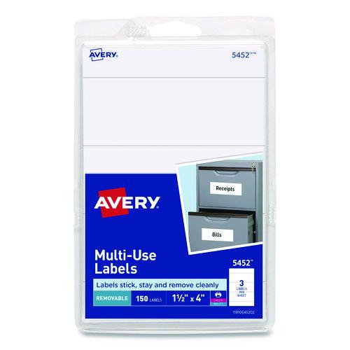 Image of Avery® 05452 Removable Multi-Use Labels, Inkjet/laser Printers, 1.5 X 4, White, 3/sheet, 50 Sheets/pack, (5452)