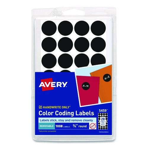 Image of Avery® 05459 Handwrite Only Self-Adhesive Removable Round Color-Coding Labels, 0.75" dia, Black, 28/Sheet, 36 Sheets/Pack, (5459)