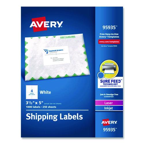Image of Avery® 95935 White Shipping Labels-Bulk Packs, Inkjet/laser Printers, 3.5 X 5, White, 4/sheet, 250 Sheets/box