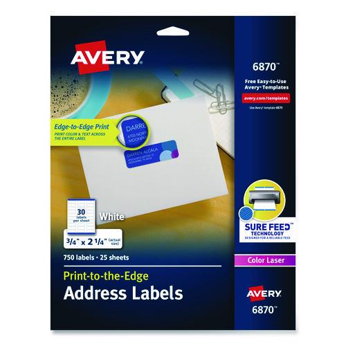 Image of Avery® 06870 Vibrant Laser Color-Print Labels w/ Sure Feed, 0.75 x 2.25, White, 750/PK