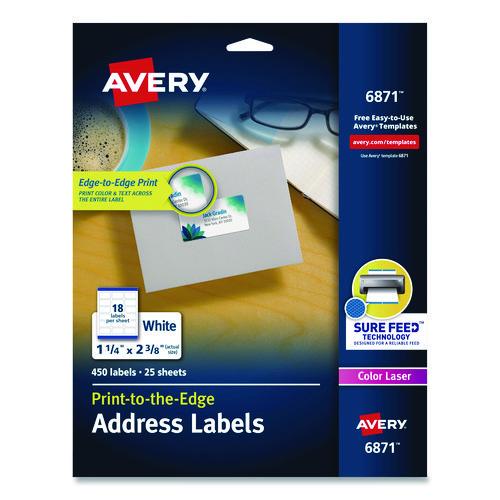 Image of Avery® 06871 Vibrant Laser Color-Print Labels w/ Sure Feed, 1.25 x 2.38, White, 450/Pack