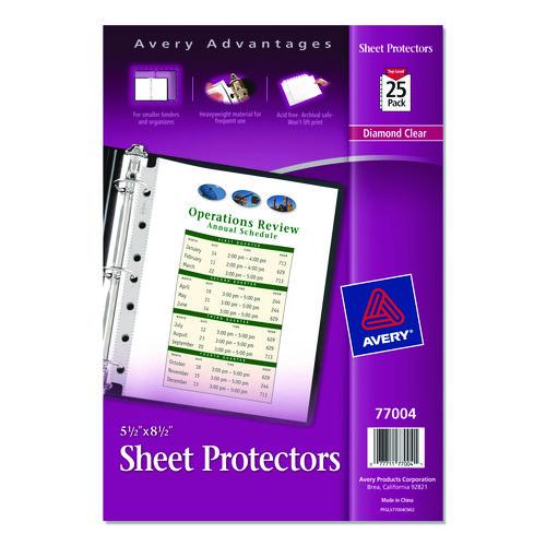 Image of Avery® 77004 Mini Size Heavyweight Diamond Clear Sheet Protector, Side: 7-Hole Punched, Top Load 8.5 x 5.5 Insert, Clear Front, 25/Pack