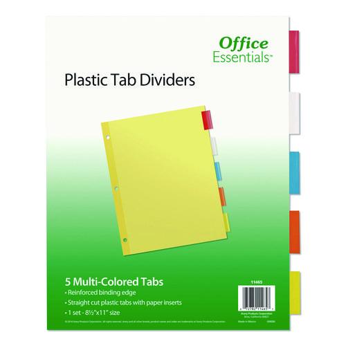 Image of Office Essentials 11465 Plastic Insertable Dividers, 5-Tab, 11 x 8.5, Assorted Tabs, 1 Set