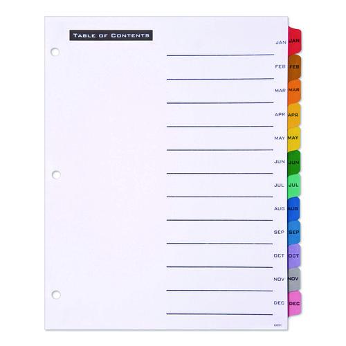 Image of Office Essentials Table 'n Tabs Dividers, 12-Tab, Jan. to Dec., 11 x 8.5, White, Assorted Tabs, 1 Set