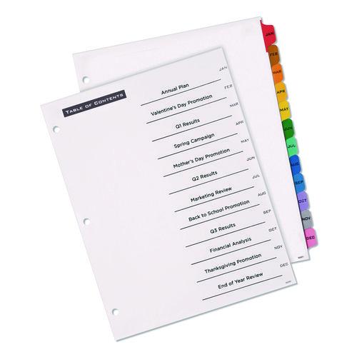 Image of Office Essentials Table 'n Tabs Dividers, 12-Tab, Jan. to Dec., 11 x 8.5, White, Assorted Tabs, 1 Set