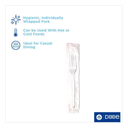 Image of DixieÂ® Mediumweight Polypropylene Cutlery, Individually Wrapped, Fork, Plastic, White, 1000/Carton