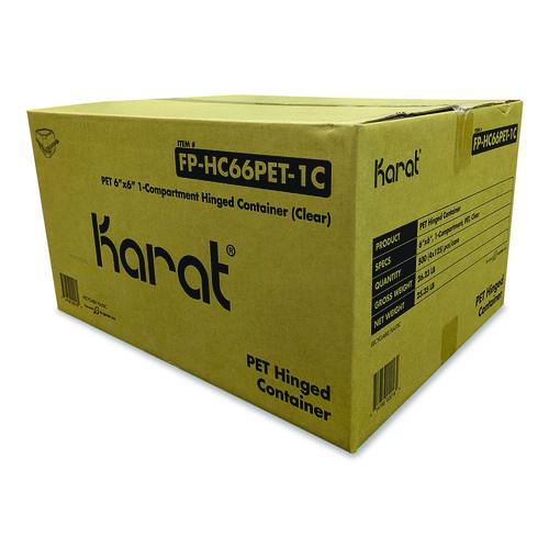 Image of Karat® FP-HC66PET-1C PET Plastic Hinged Container, 6 x 6 x 3.3, Clear, Plastic, 500/Carton