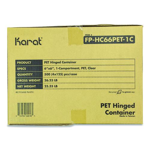 Image of Karat® FP-HC66PET-1C PET Plastic Hinged Container, 6 x 6 x 3.3, Clear, Plastic, 500/Carton