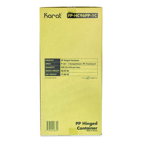 Image of Karat® FP-HC96PP-1C Polypropylene Plastic Hinged Container, 6 x 9 x 2.97, Clear, Plastic, 125/Pack, 2 Packs/Carton