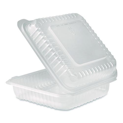 Image of Karat® FP-HC99PP-1C Polypropylene Plastic Hinged Container, 9.35 x 9.22 x 3.17, Clear, Plastic, 50/Pack, 4 Packs/Carton
