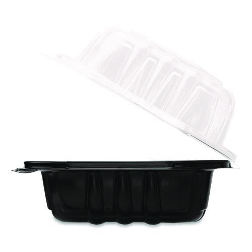 Image of Karat® FP-PHC66PP-1C Polypropylene Plastic Hinged Container, 6 x 6 x 3, Black/Clear, Plastic, 50/Pack, 6 Packs/Carton
