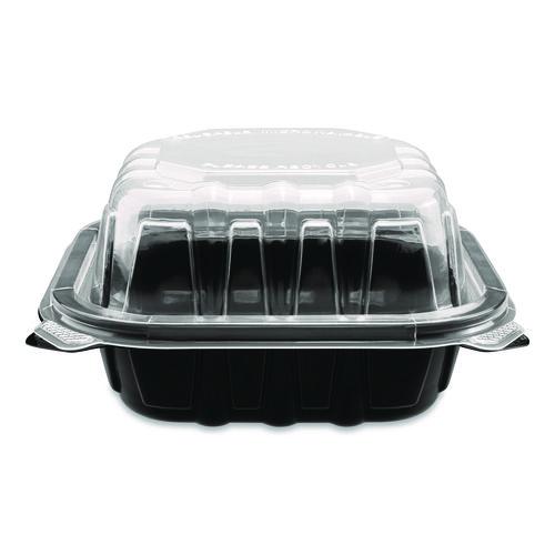 Image of Karat® FP-PHC66PP-1C Polypropylene Plastic Hinged Container, 6 x 6 x 3, Black/Clear, Plastic, 50/Pack, 6 Packs/Carton