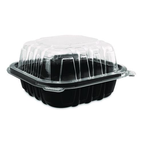 Image of Karat® FP-PHC66PP-1C Polypropylene Plastic Hinged Container, 6 x 6 x 3, Black/Clear, Plastic, 50/Pack, 6 Packs/Carton