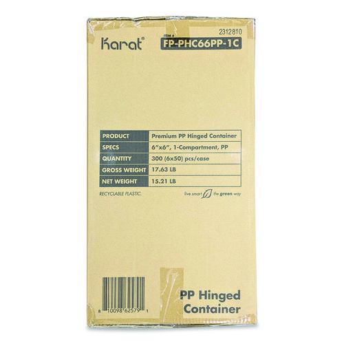 Image of Karat® FP-PHC66PP-1C Polypropylene Plastic Hinged Container, 6 x 6 x 3, Black/Clear, Plastic, 50/Pack, 6 Packs/Carton