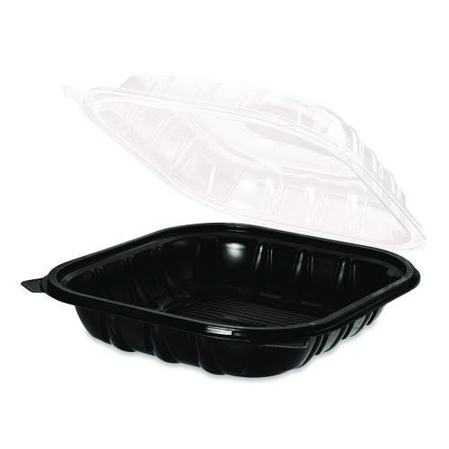 Image of Karat® FP-PHC99PP-1C Polypropylene Plastic Hinged Container, 9 x 9 x 3, Black/Clear, Plastic, 50/Pack, 3 Packs/Carton
