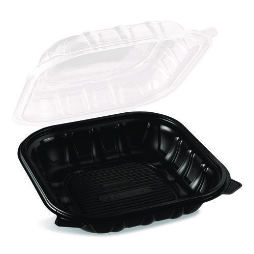 Image of Karat® FP-PHC99PP-1C Polypropylene Plastic Hinged Container, 9 x 9 x 3, Black/Clear, Plastic, 50/Pack, 3 Packs/Carton